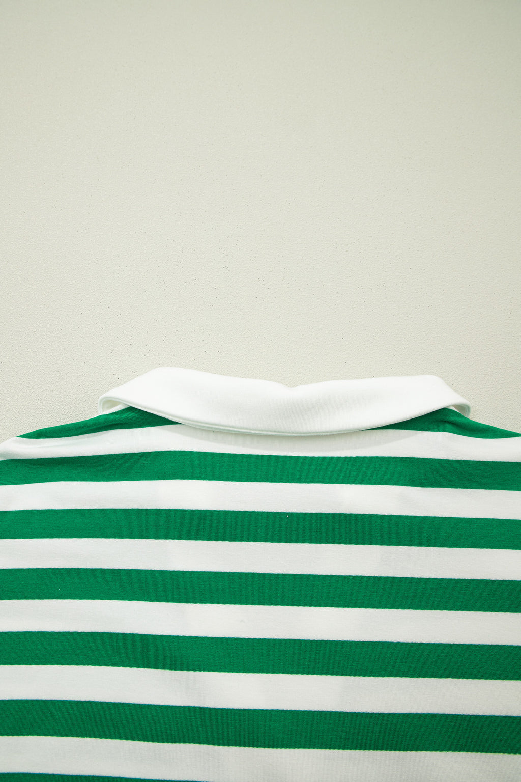 Green Stripe Plus Size Collar V Neck Ruffle Short Sleeve Blouse