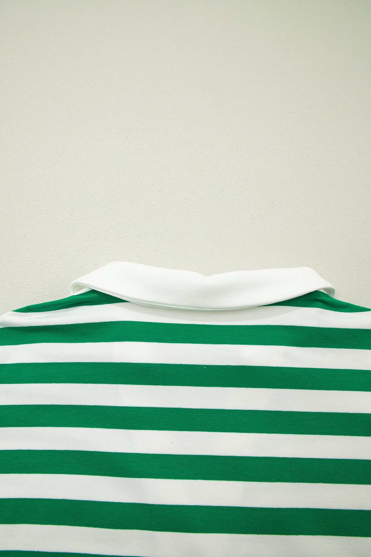 Green Stripe Plus Size Collar V Neck Ruffle Short Sleeve Blouse