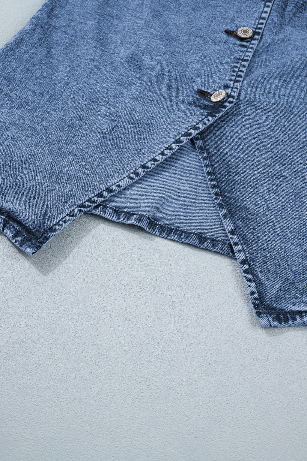 Black Buttoned Front Slit Denim Vest