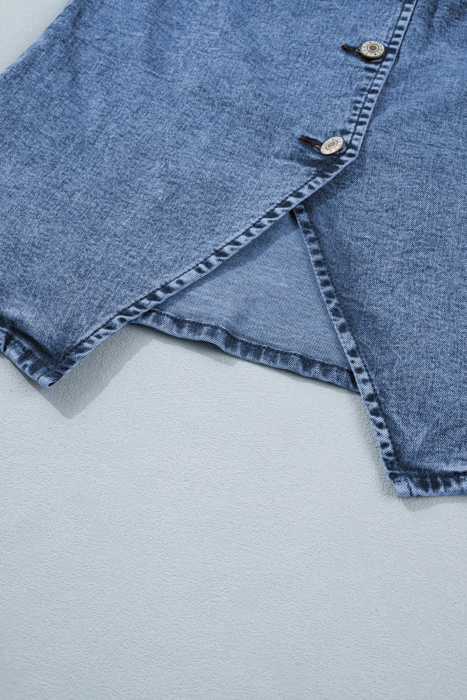 Black Buttoned Front Slit Denim Vest