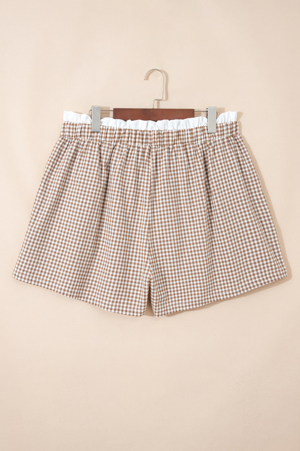 Khaki Contrast Trim Plaid Print Plus Size Shorts