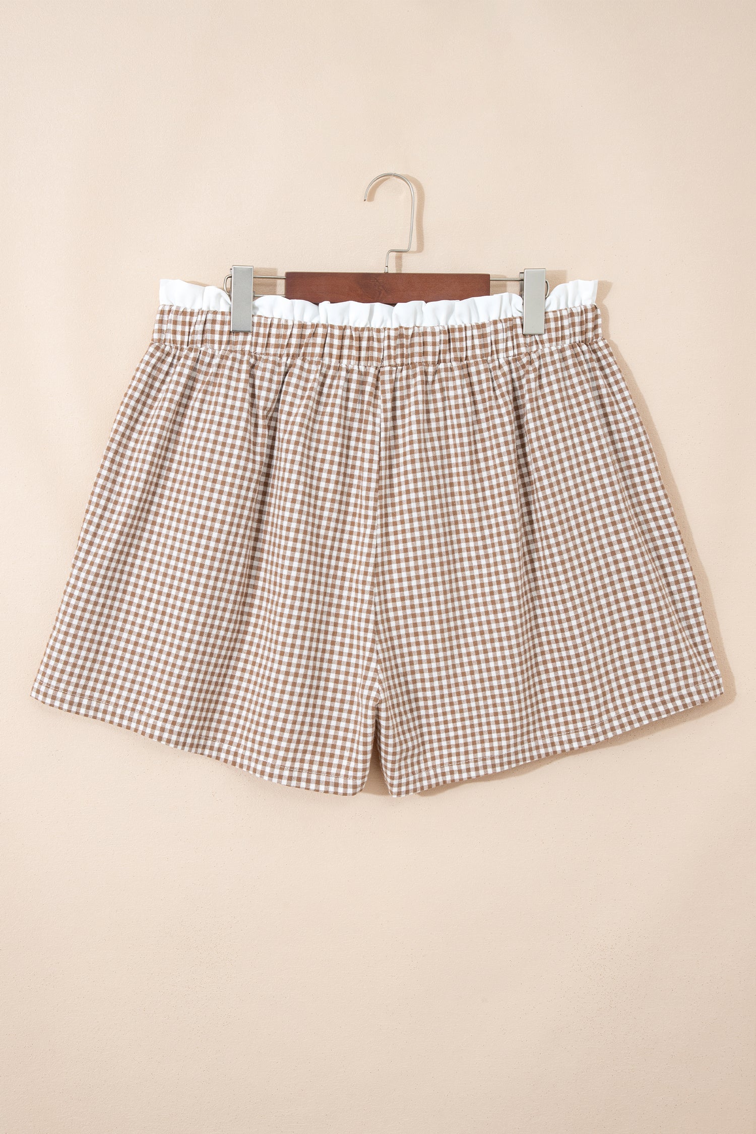 Khaki Contrast Trim Plaid Print Plus Size Shorts