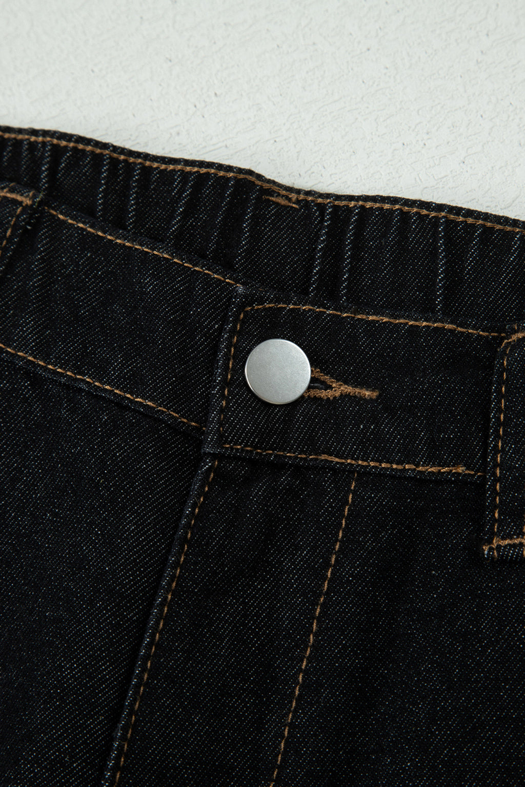 Black Embroidered Scalloped Trim Relaxed Denim Shorts