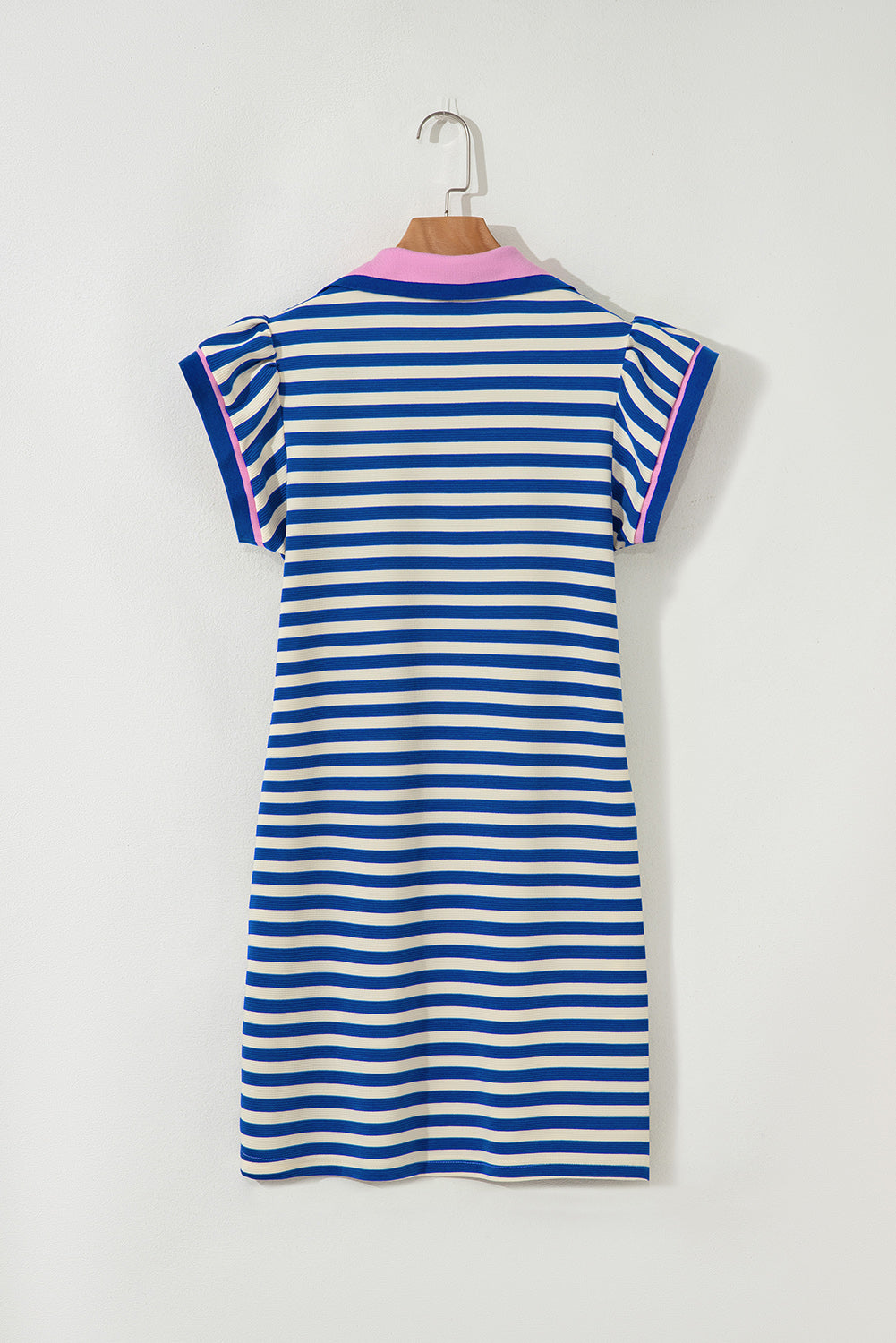 Dark Blue Contrast Trim V Neck Ruffle Sleeve Plus Mini Dress