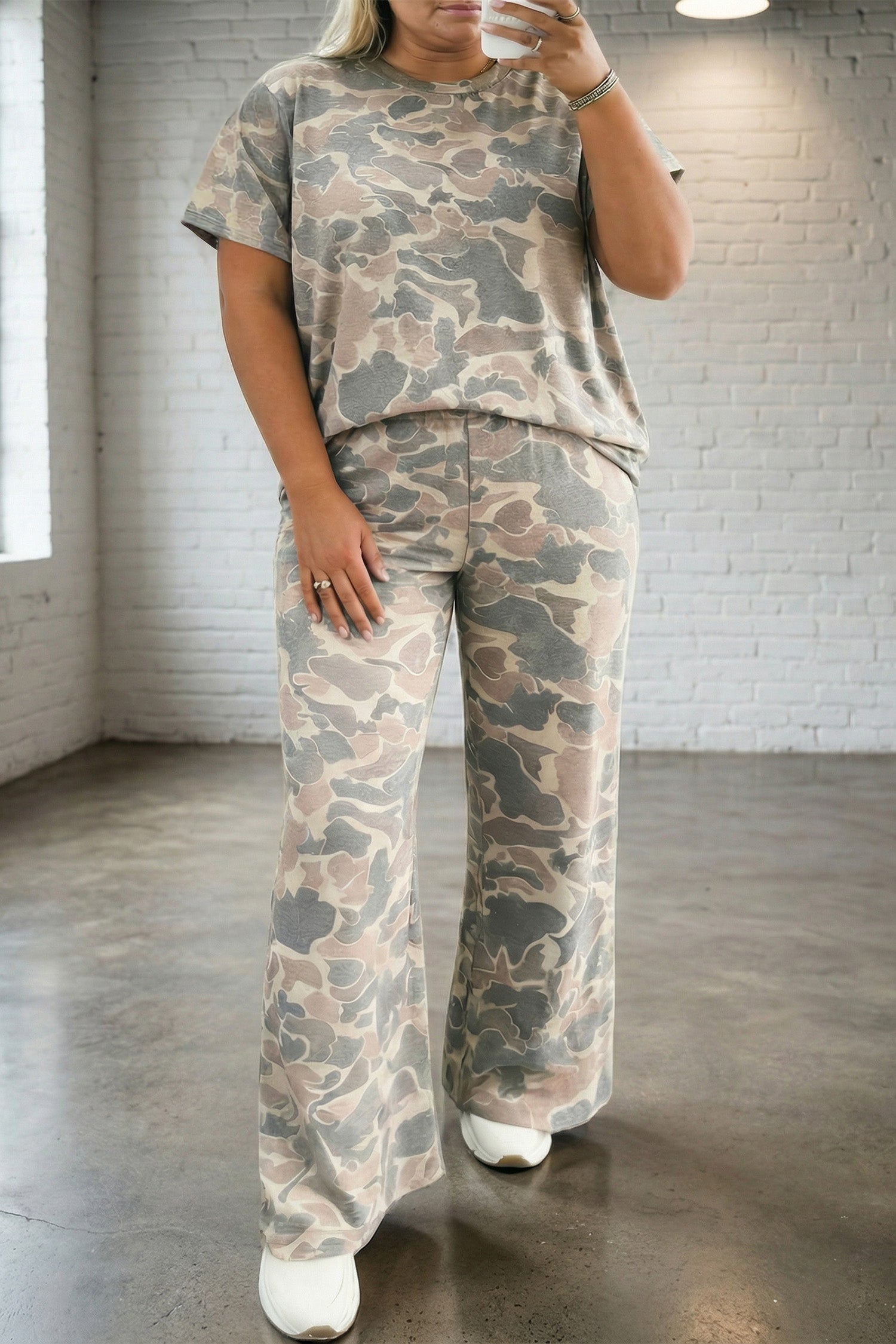 Multicolour Retro Camouflage Print Plus Size 2pcs Outfit
