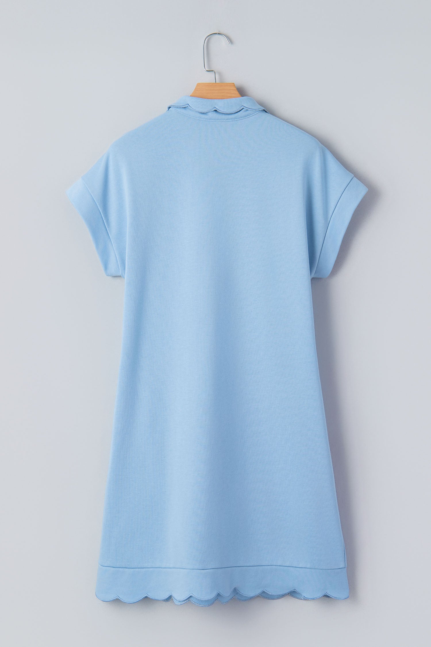 Beau Blue Plus Size Solid Scalloped Hem Button Neck Pullover Mini Dress