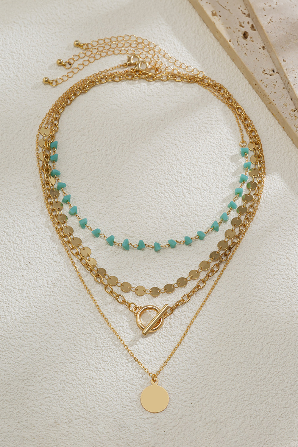 Gold Boho Circle Pendant Multi-Layered Necklace Set
