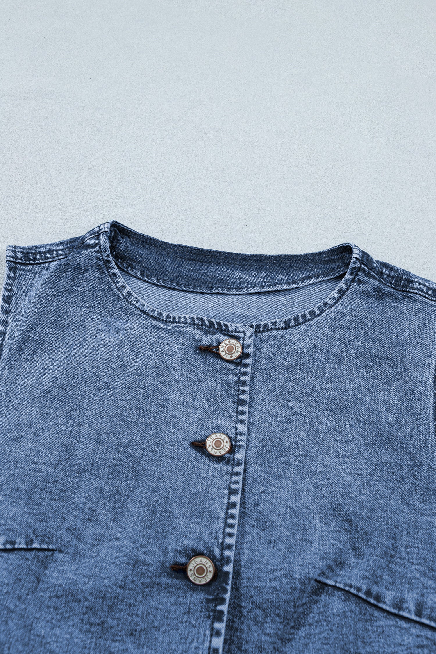 Black Buttoned Front Slit Denim Vest