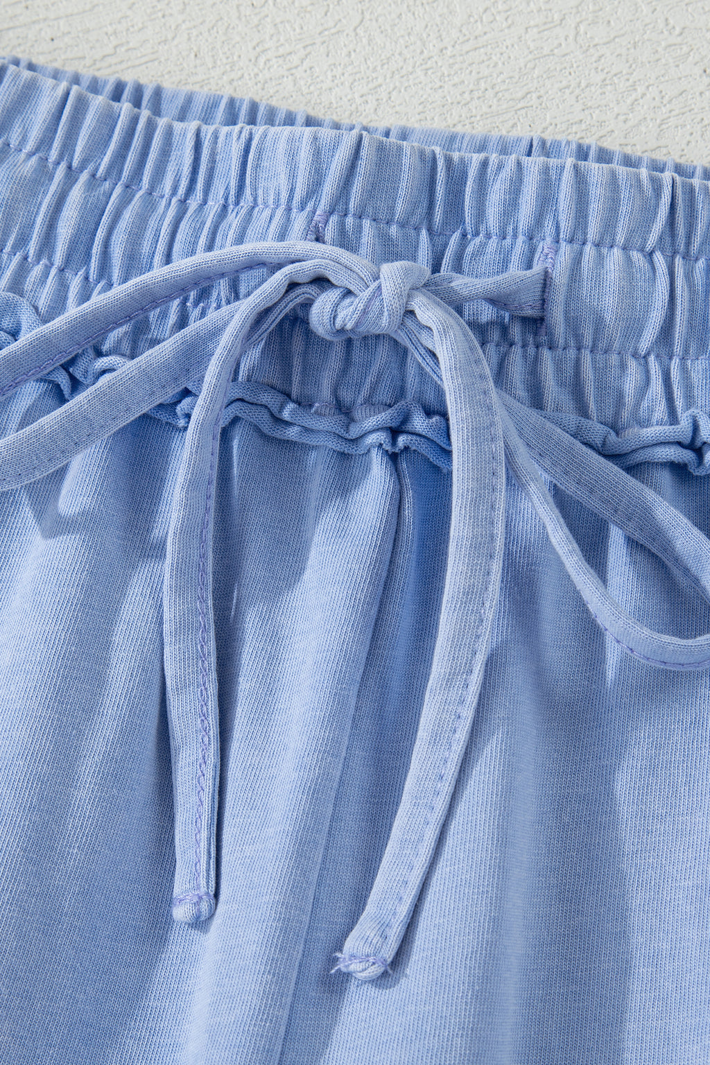 Sky Blue Mineral Washed Drawstring Elastic Waist Raw Cut Shorts