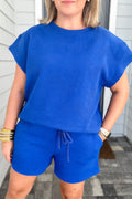 Dark Blue Plus Size Fashion Textured Short Set