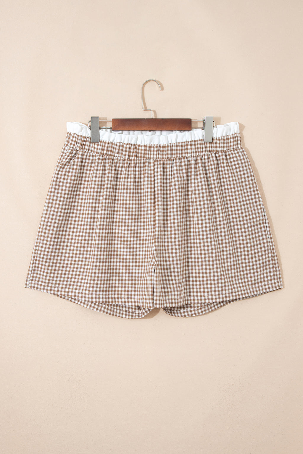 Khaki Contrast Trim Plaid Print Plus Size Shorts