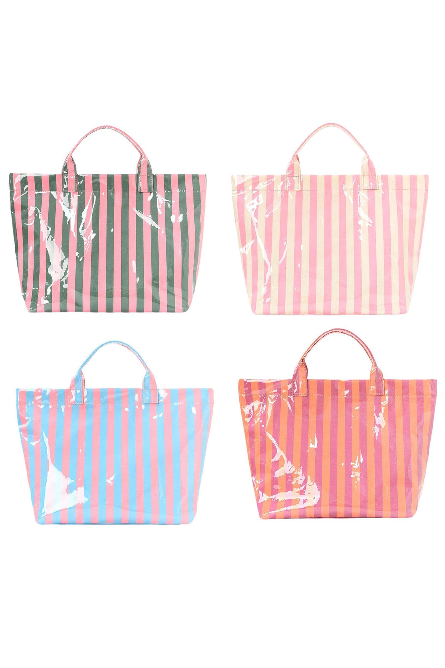Pink Glossy Striped Vinyl Large Tote Bag