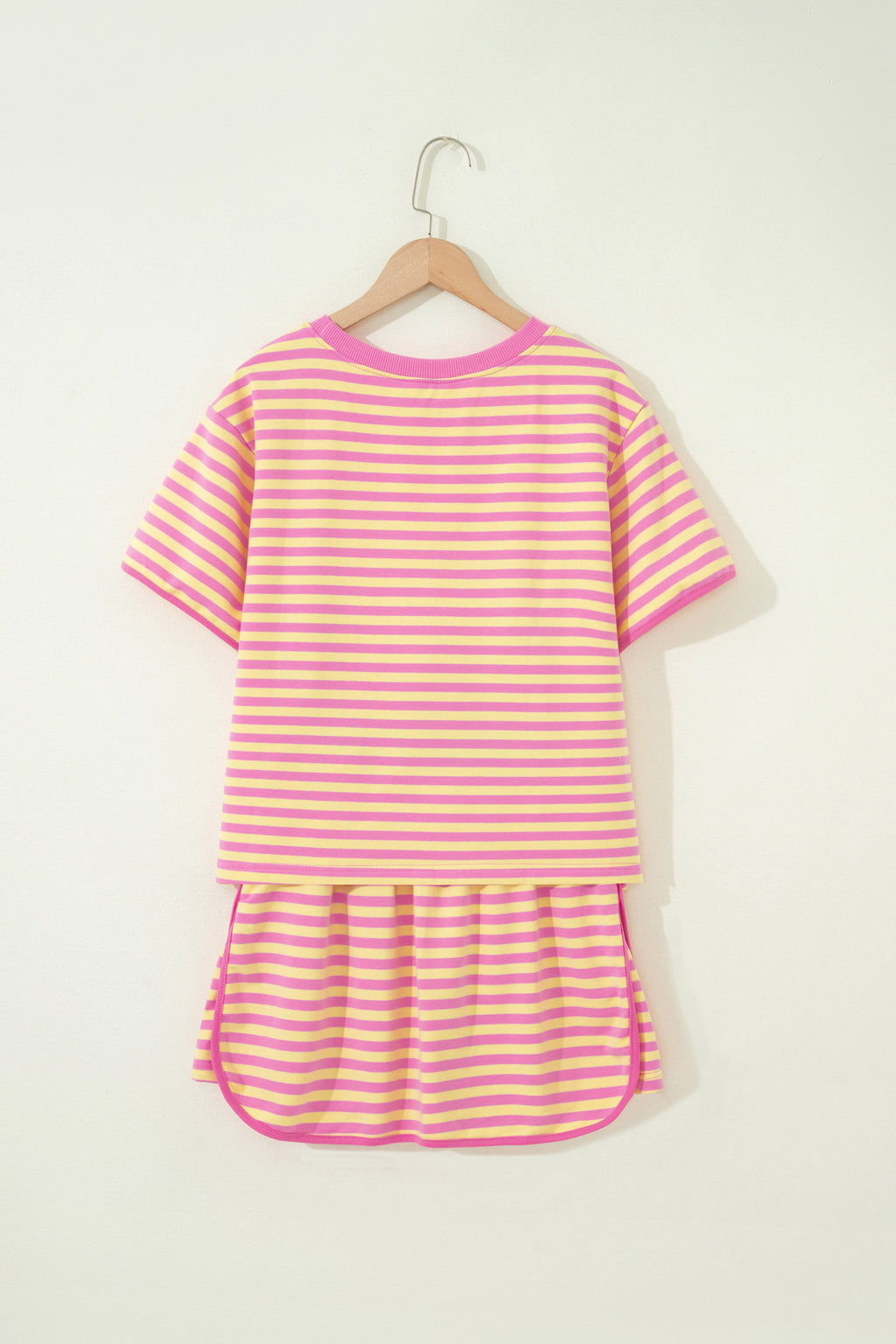 Pink Stripe Loose Short Sleeve Top and Skirt Set